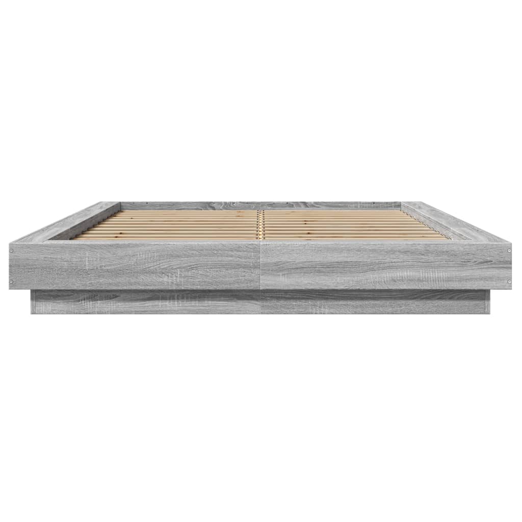 vidaXL Πλαίσιο Κρεβατιού με LED Γκρι Sonoma 135x190εκ. Επεξ. Ξύλο