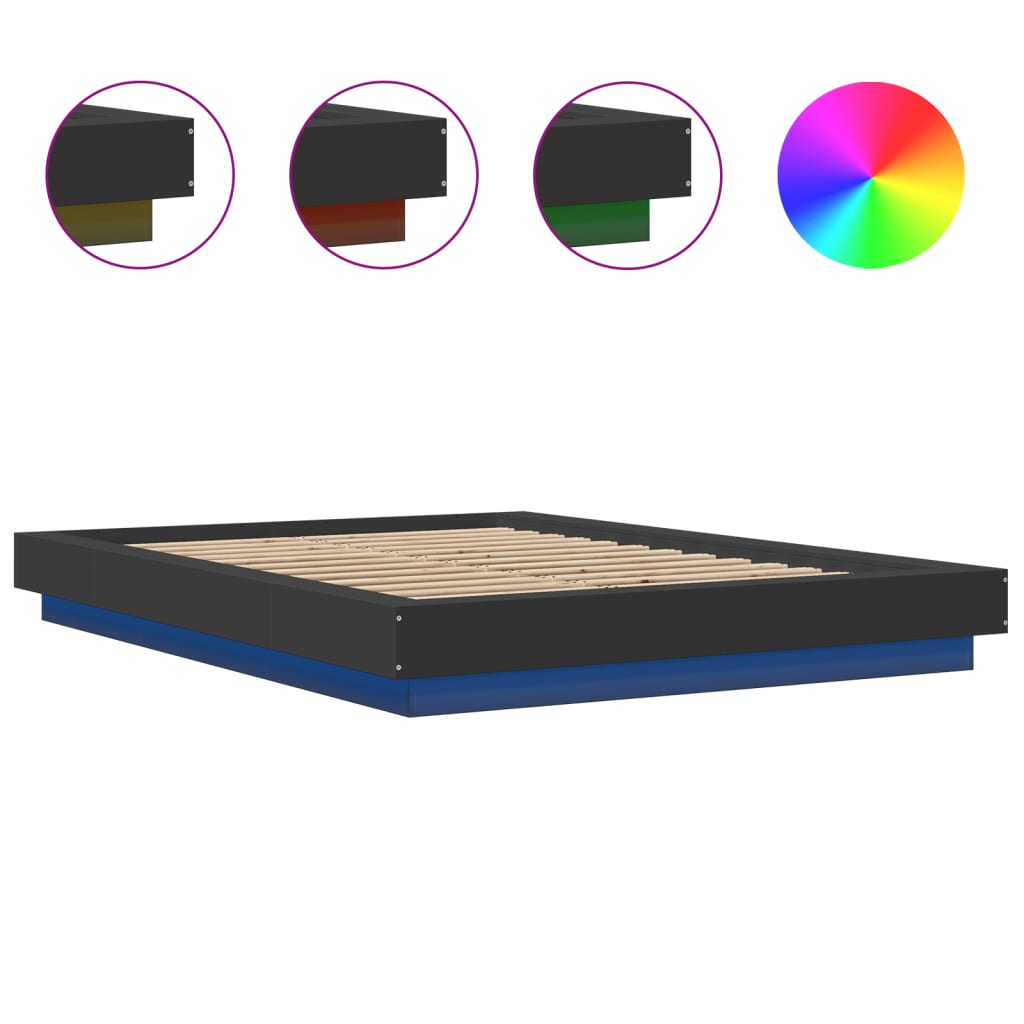 vidaXL Πλαίσιο Κρεβατιού με LED Μαύρο 120x190 εκ Επεξεργ. Ξύλο