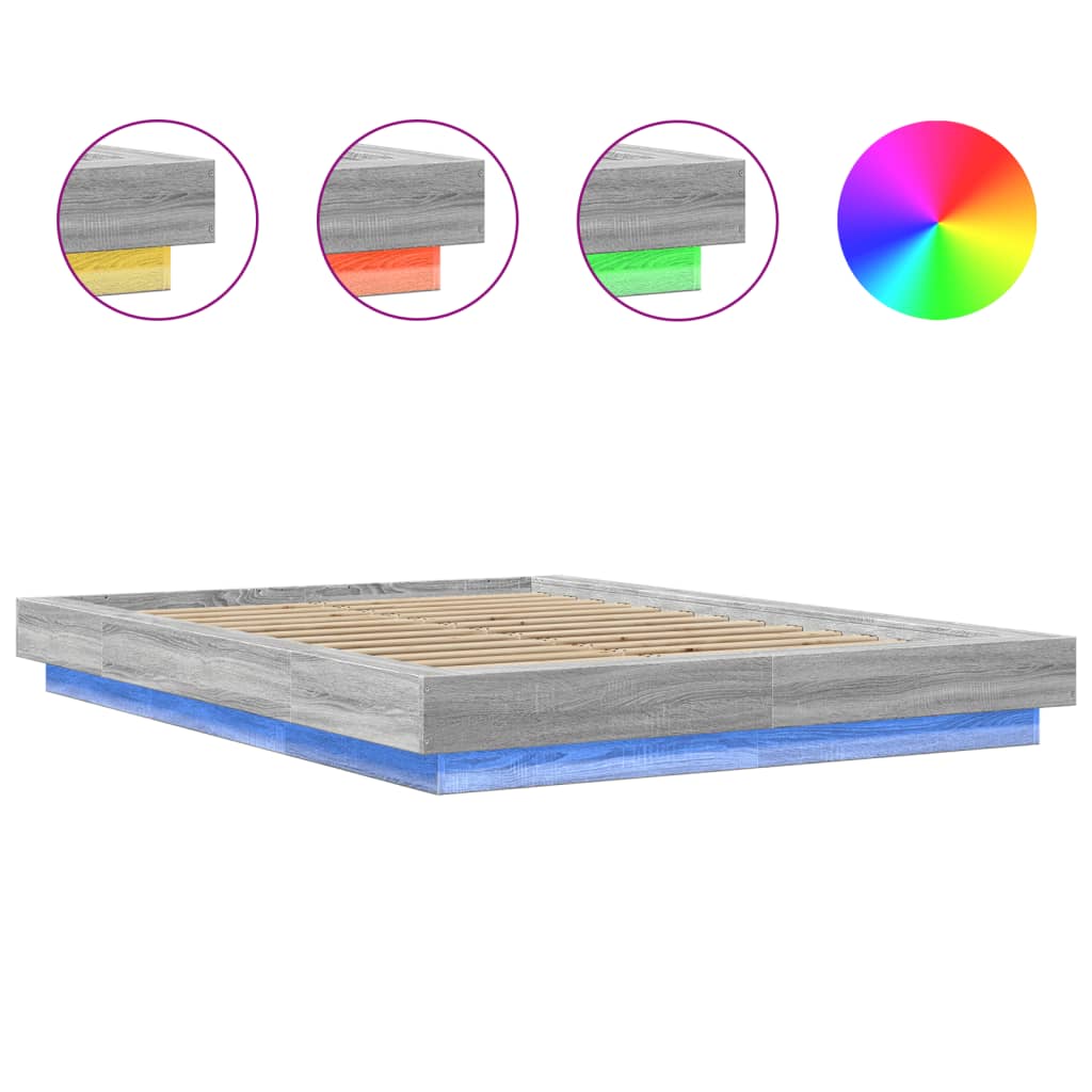 vidaXL Πλαίσιο Κρεβατιού με LED Γκρι sonoma 120x190εκ. Επεξ. Ξύλο
