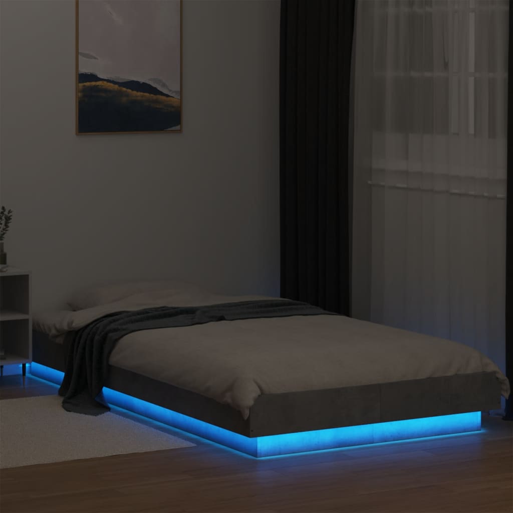 vidaXL Πλαίσιο Κρεβατιού με LED Γκρι Σκυρ. 90 x 190 εκ. Επεξεργ. Ξύλο