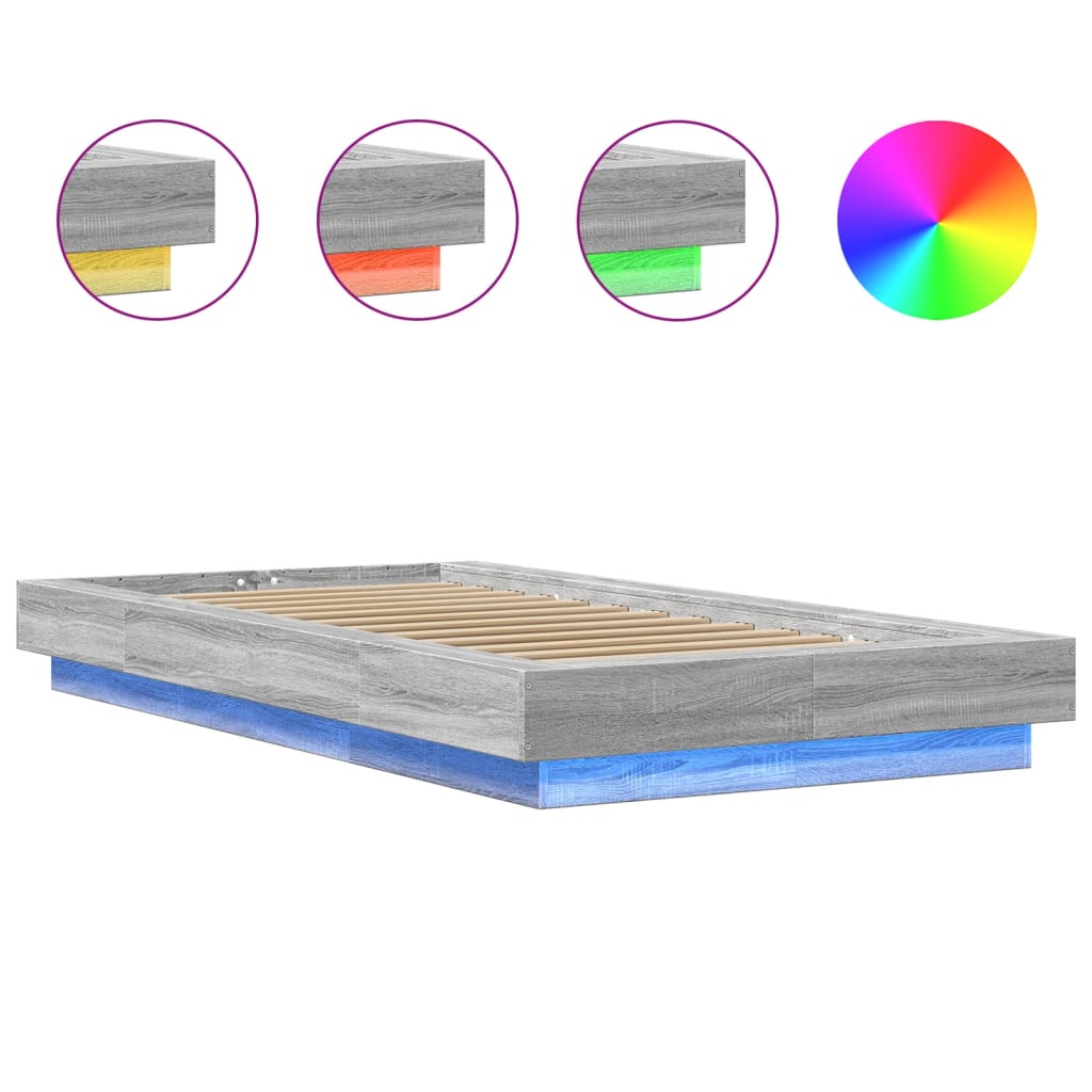 vidaXL Πλαίσιο Κρεβατιού με LED Γκρι Sonoma 90 x 190 εκ. Επεξεργ. Ξύλο