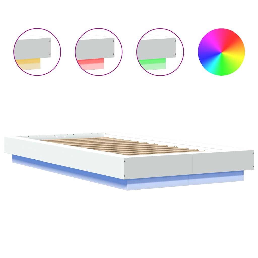 vidaXL Πλαίσιο Κρεβατιού με LED Λευκό 75x190εκ. από Επεξεργασμένο Ξύλο