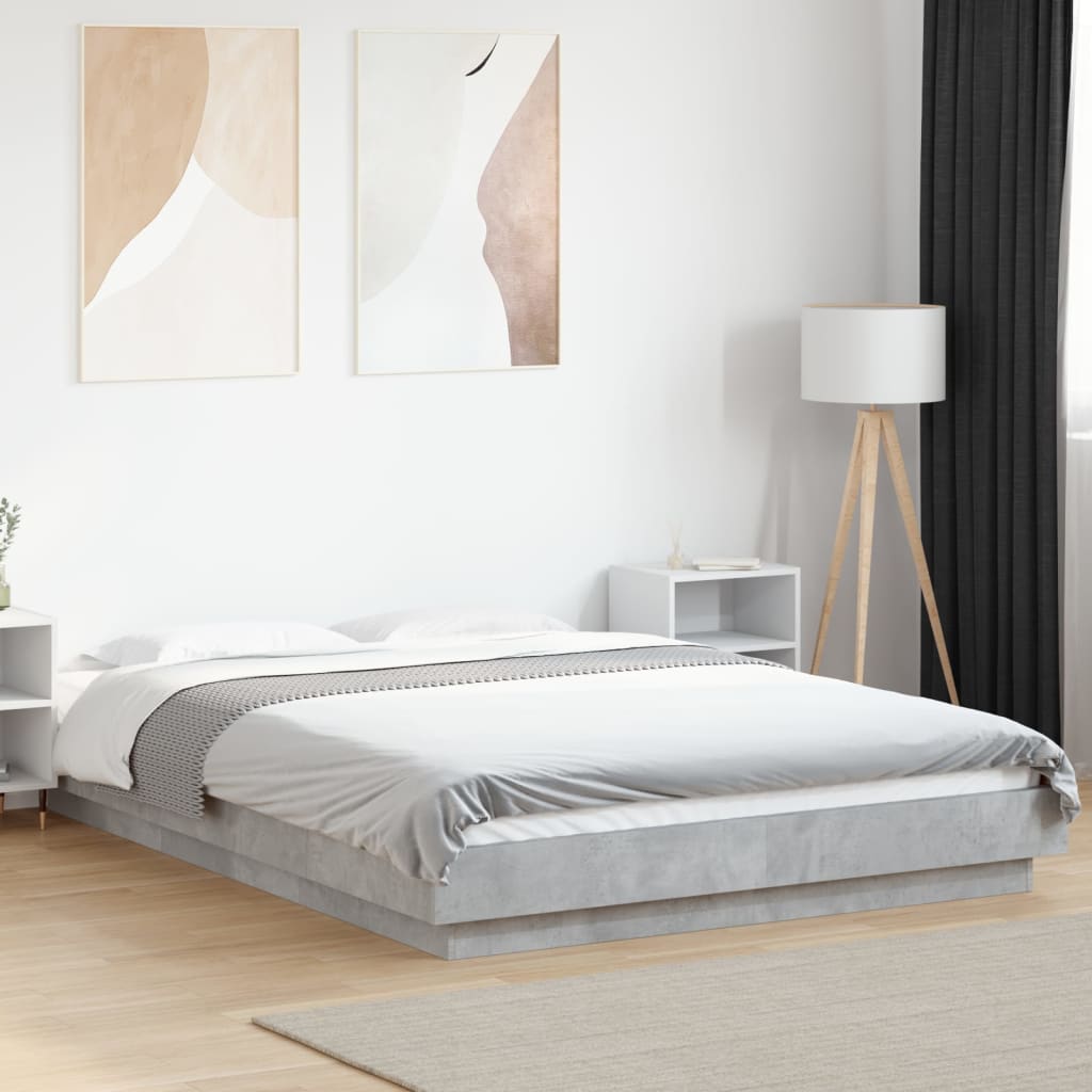 vidaXL Πλαίσιο Κρεβατιού Γκρι Σκυροδέματος 140x200 εκ. Επεξεργ. Ξύλο