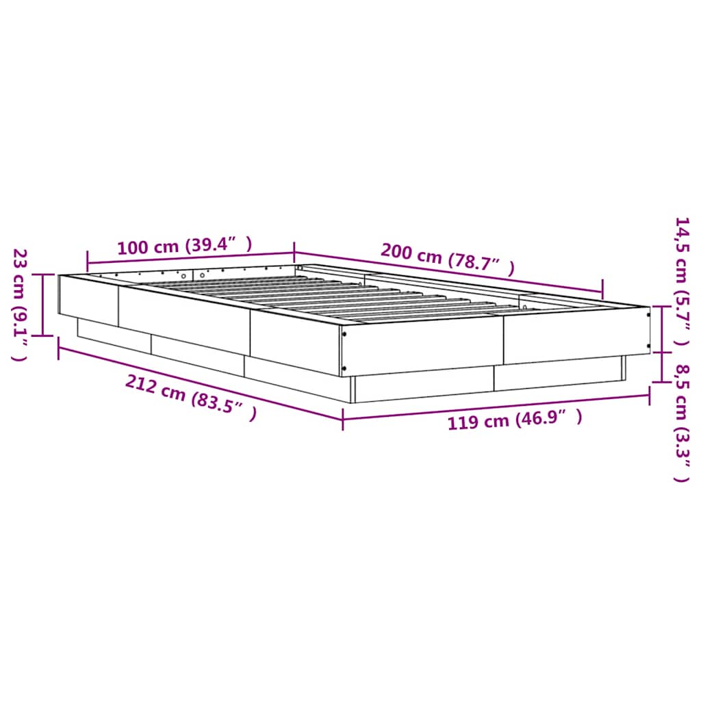 vidaXL Πλαίσιο Κρεβατιού Μαύρο 100x200 εκ. Επεξεργ. Ξύλο