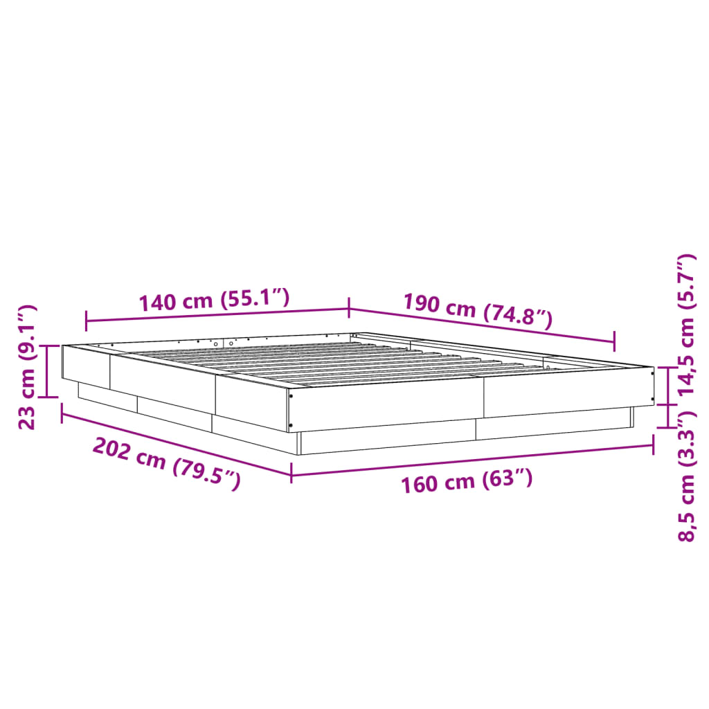 vidaXL Πλαίσιο Κρεβατιού Καπνιστή Δρυς 140x190 εκ. Επεξεργασμένο Ξύλο