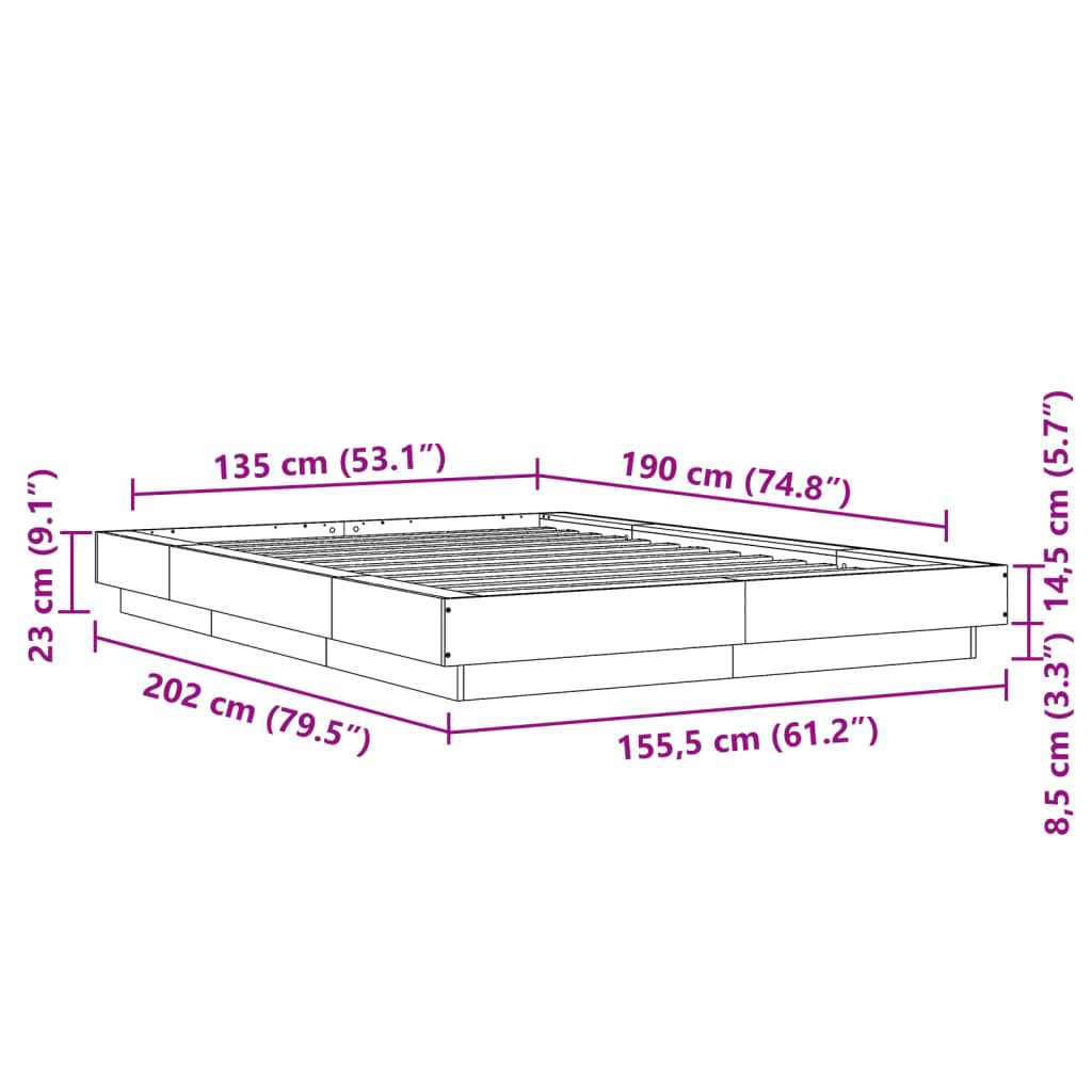 vidaXL Πλαίσιο Κρεβατιού Λευκό 135x190 εκ. από Επεξεργασμένο Ξύλο