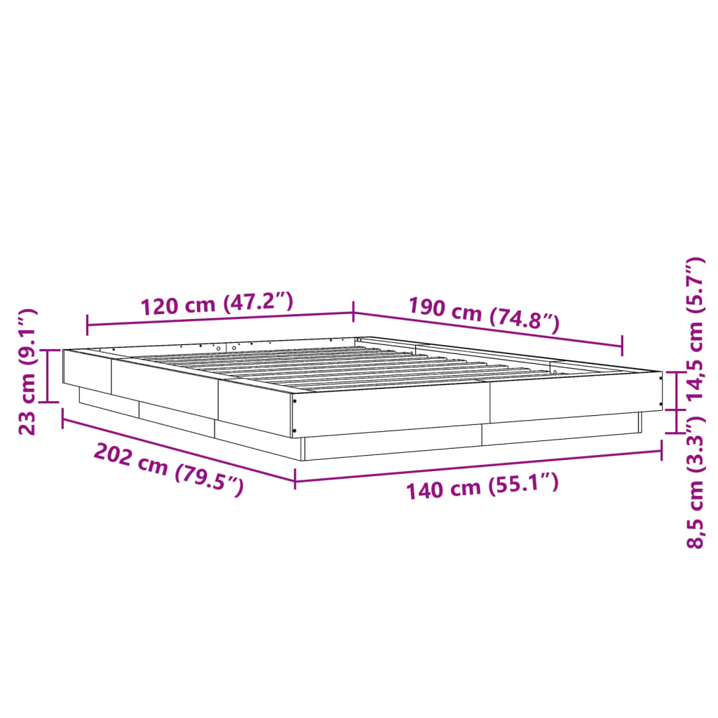 vidaXL Πλαίσιο Κρεβατιού Sonoma Δρυς 120x190 εκ. Επεξεργασμένο Ξύλο