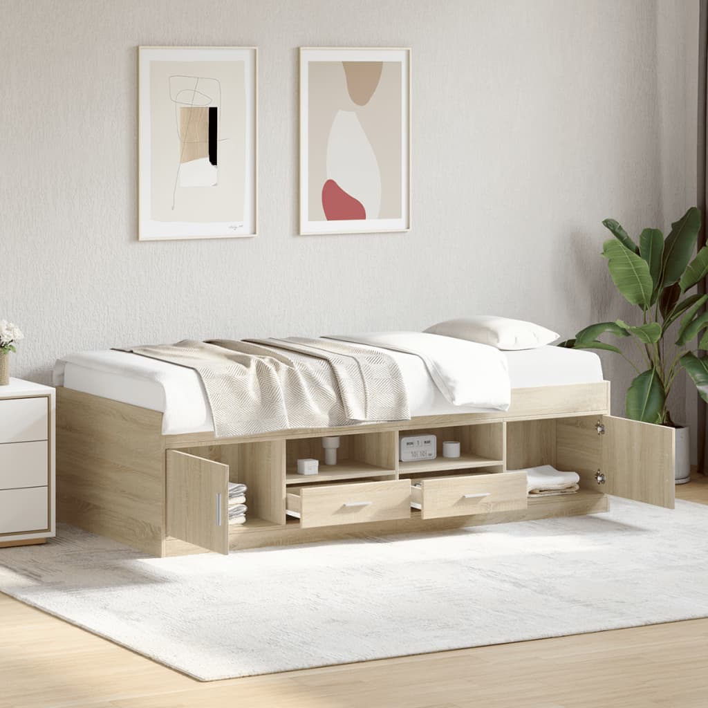 vidaXL Καναπές Κρεβάτι με Συρτάρια Χωρίς Στρώμα Sonoma Δρυς 100x200εκ.