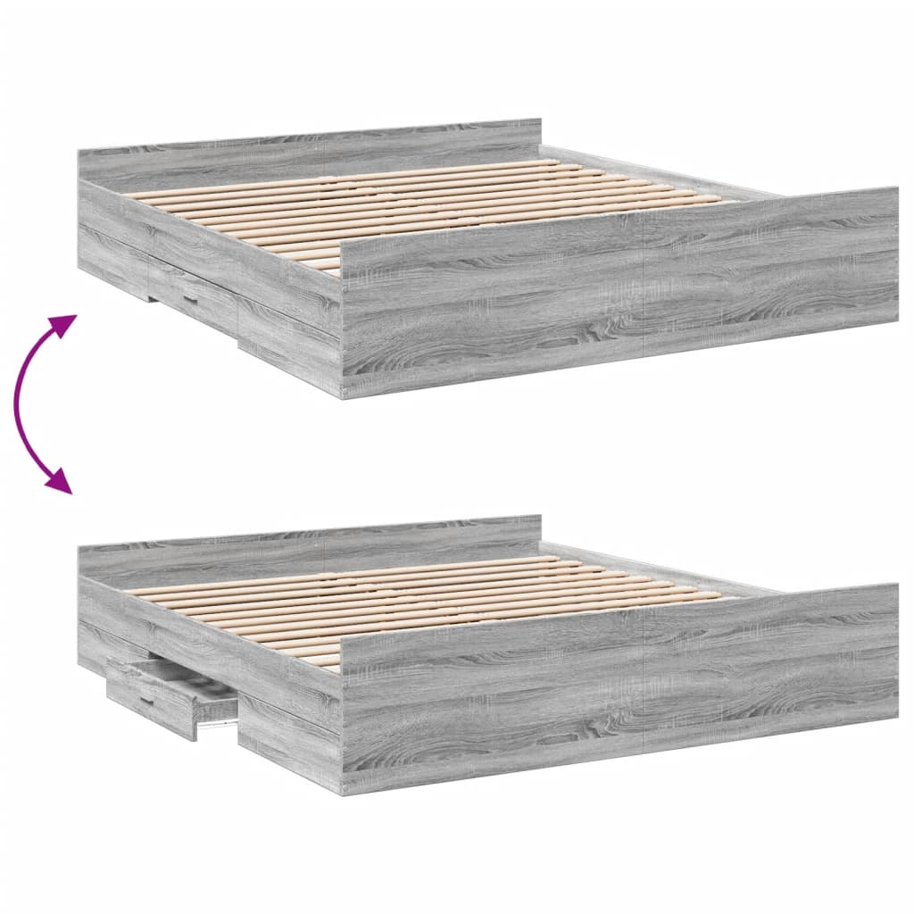 vidaXL Πλαίσιο Κρεβατιού με συρτάρια Γκρι sonoma 200x200εκ. Επεξ. Ξύλο