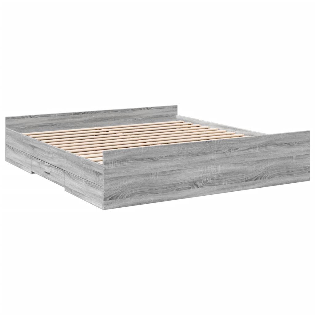 vidaXL Πλαίσιο Κρεβατιού με συρτάρια Γκρι sonoma 180x200εκ. Επεξ. Ξύλο