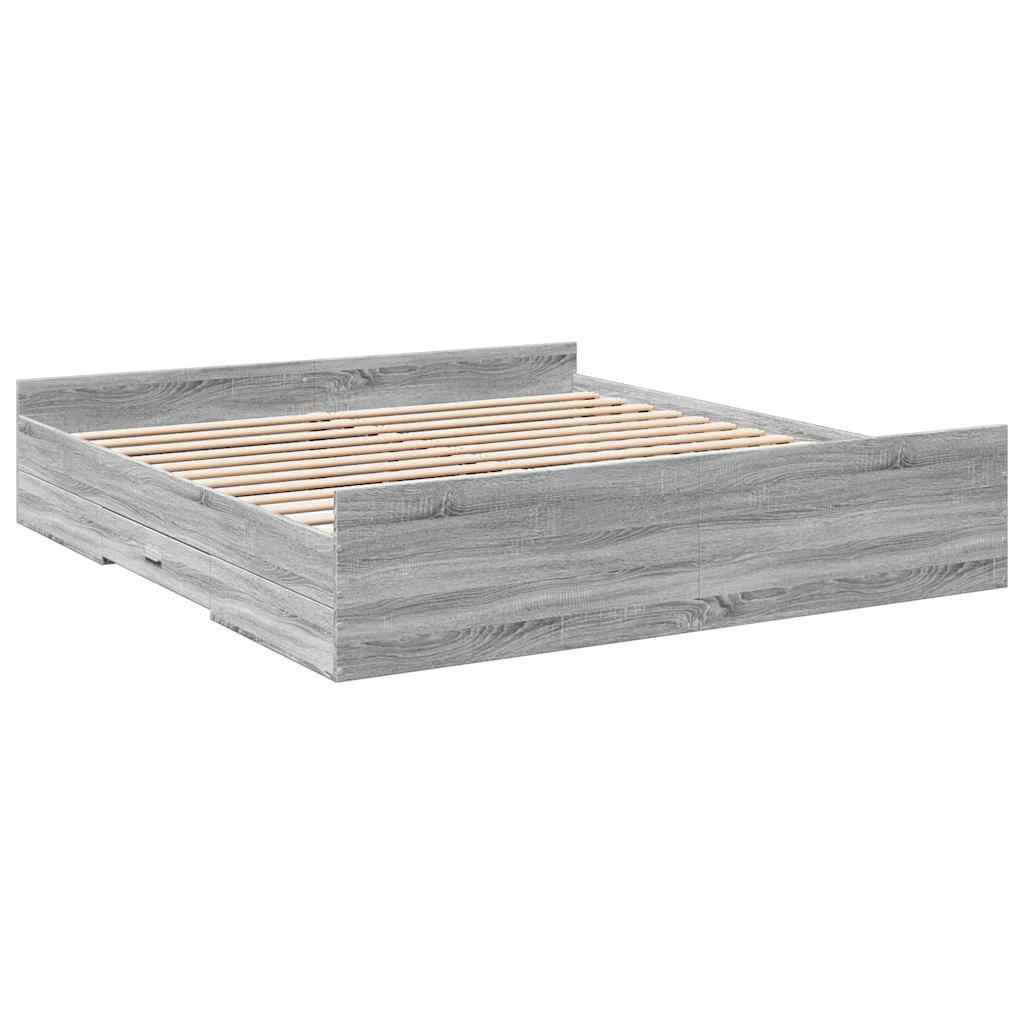 vidaXL Πλαίσιο Κρεβατιού με συρτάρια Γκρι sonoma 180x200εκ. Επεξ. Ξύλο