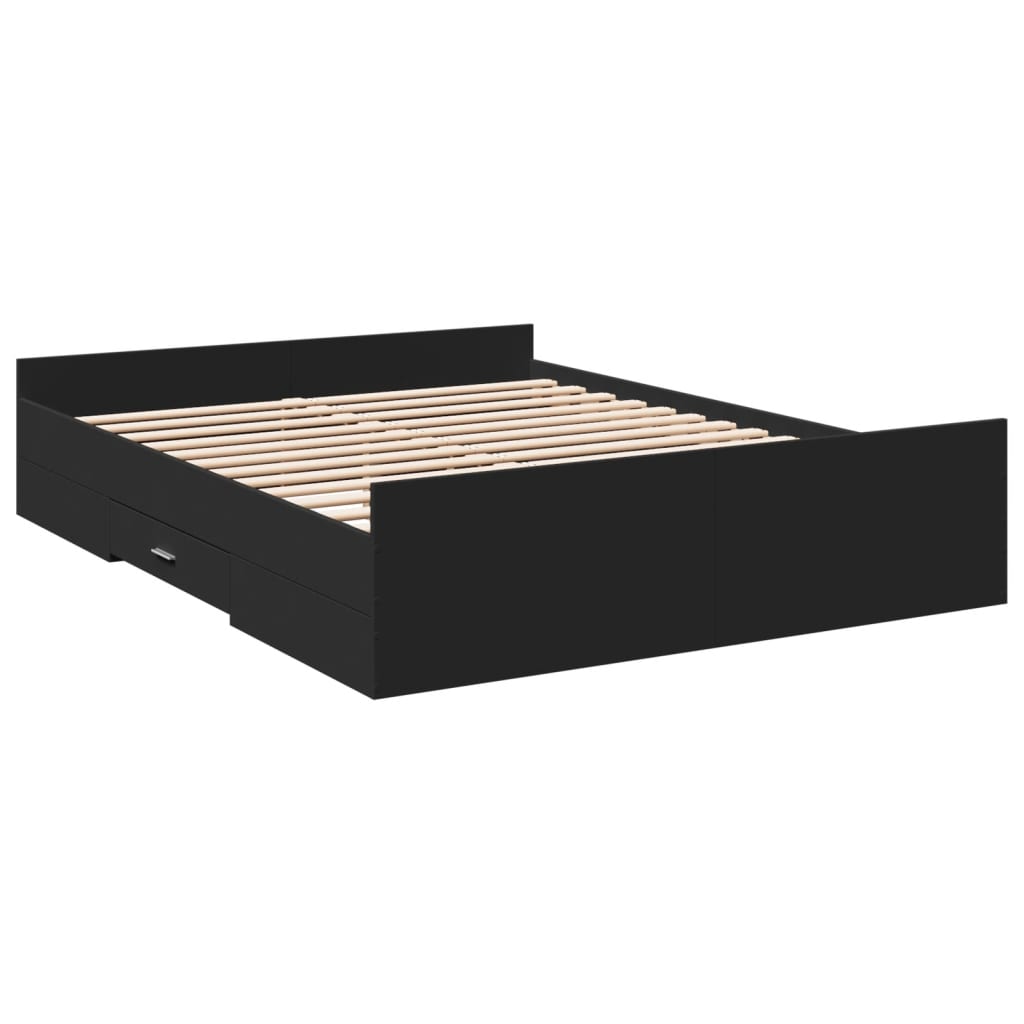vidaXL Πλαίσιο Κρεβατιού με Συρτάρια Μαύρο 150 x 200 εκ. Επεξεργ. Ξύλο