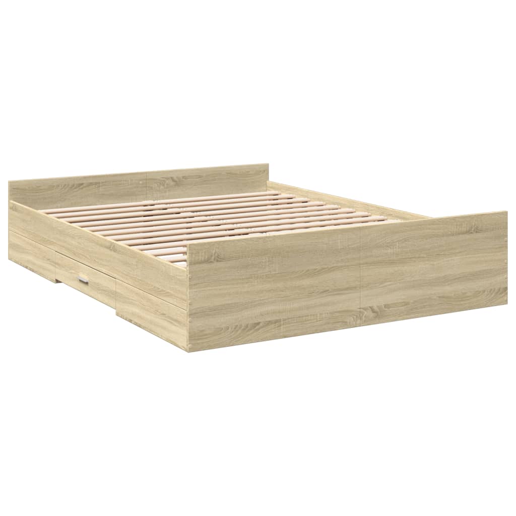 vidaXL Πλαίσιο Κρεβατιού με Συρτάρια Sonoma Δρυς 150x200εκ. Επεξ. Ξύλο
