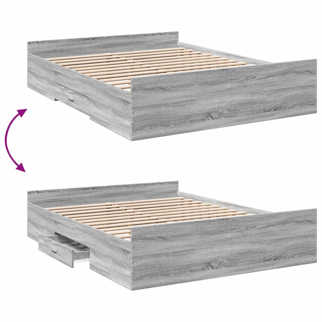 vidaXL Πλαίσιο Κρεβατιού με Συρτάρια Γκρι Sonoma 150x200εκ. Επεξ. Ξύλο