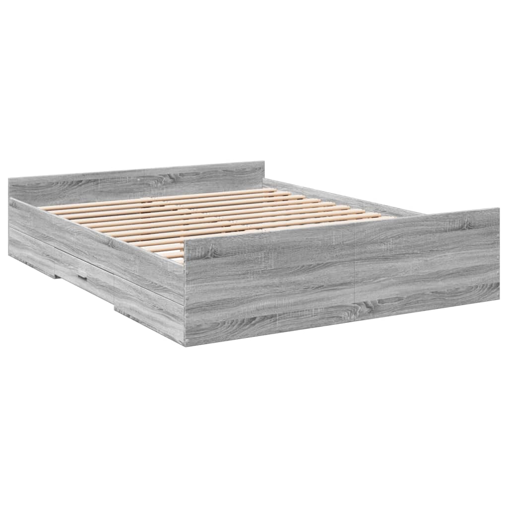 vidaXL Πλαίσιο Κρεβατιού με συρτάρια Γκρι sonoma 140x200εκ. Επεξ. Ξύλο