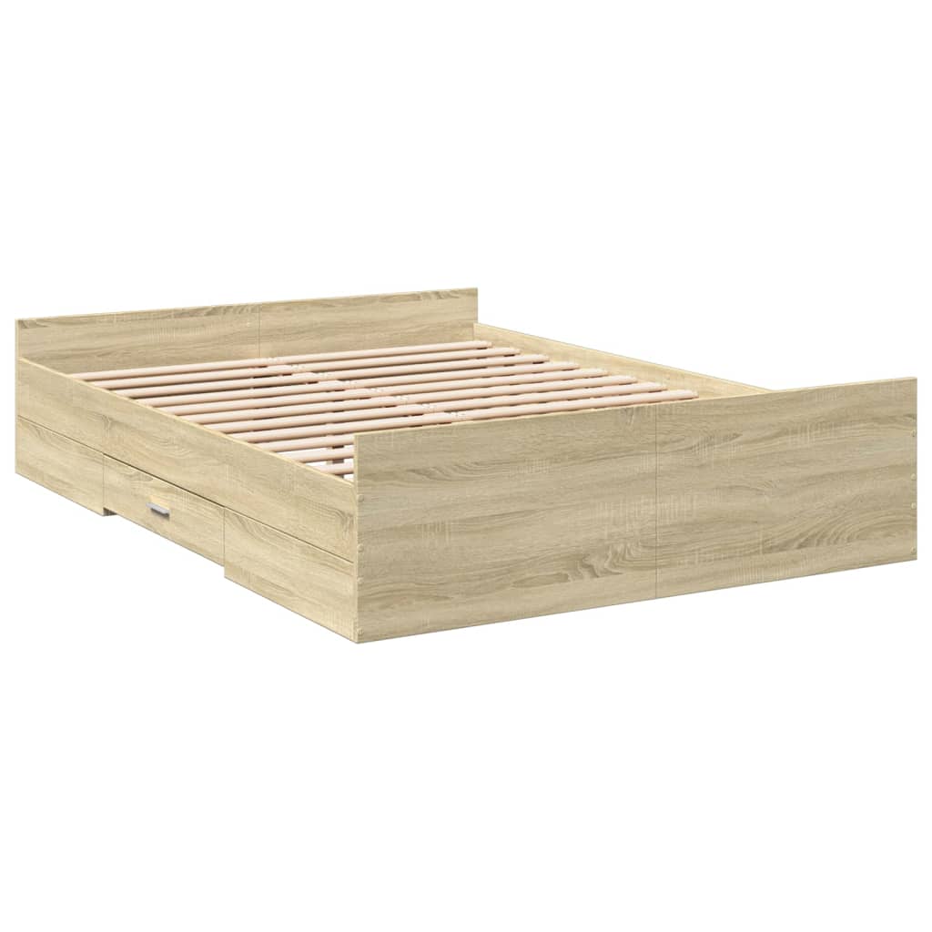 vidaXL Πλαίσιο Κρεβατιού με συρτάρια Sonoma Δρυς 135x190εκ. Επεξ. Ξύλο