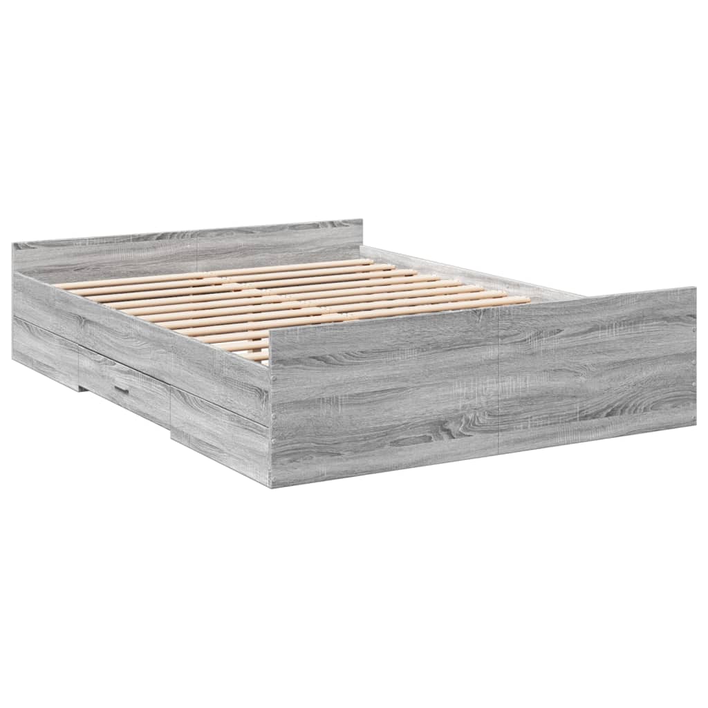 vidaXL Πλαίσιο Κρεβατιού με συρτάρια Γκρι sonoma 135x190εκ. Επεξ. Ξύλο