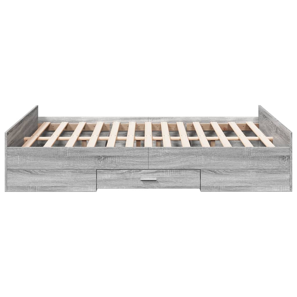 vidaXL Πλαίσιο Κρεβατιού με συρτάρια Γκρι sonoma 135x190εκ. Επεξ. Ξύλο