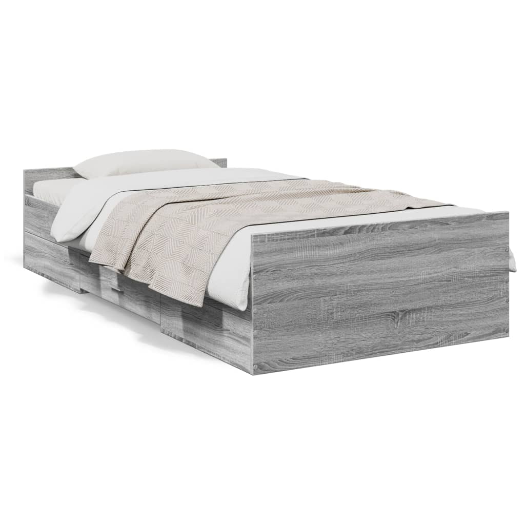vidaXL Πλαίσιο Κρεβατιού με Συρτάρια Γκρι Sonoma 75x190 εκ. Επεξ. Ξύλο