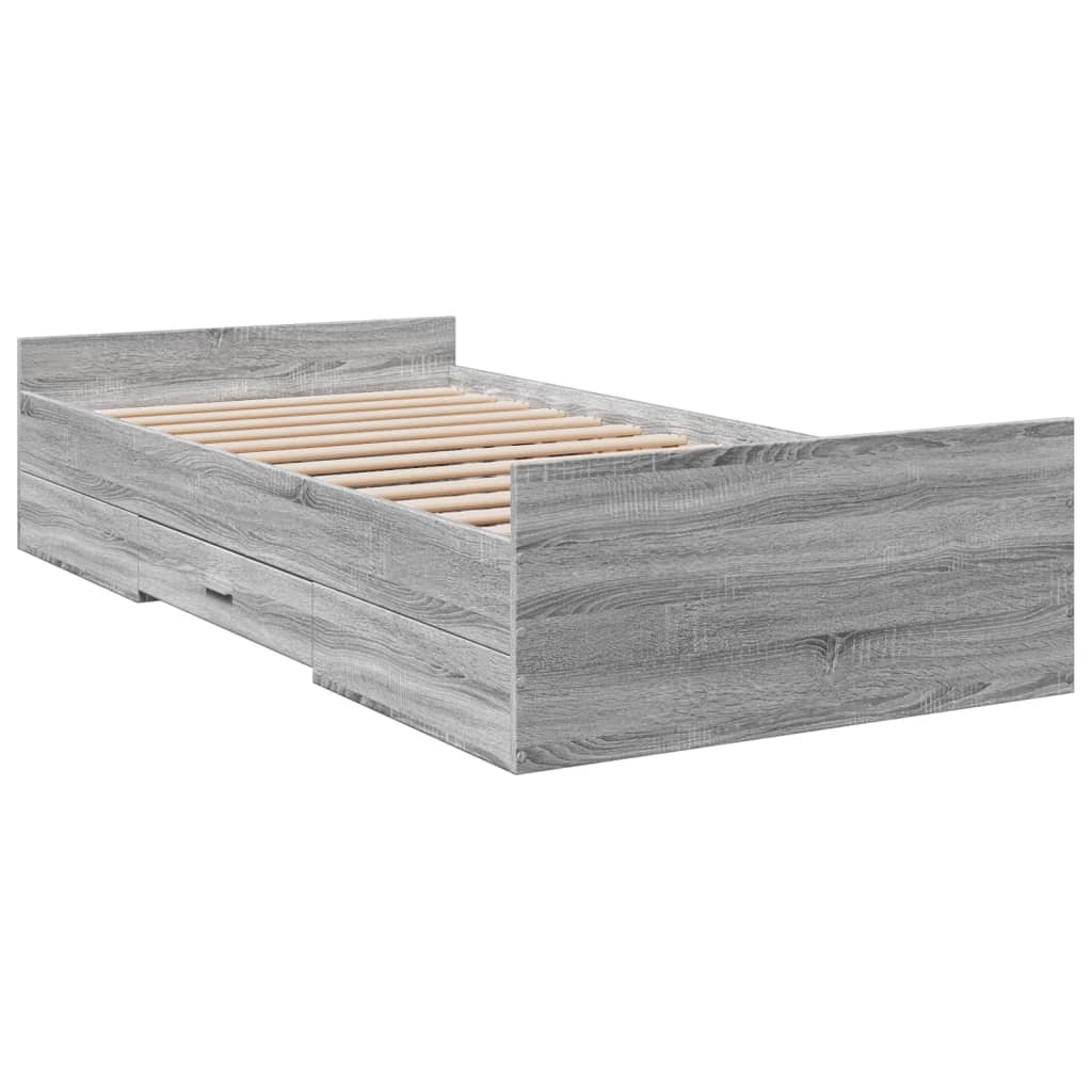 vidaXL Πλαίσιο Κρεβατιού με Συρτάρια Γκρι Sonoma 75x190 εκ. Επεξ. Ξύλο