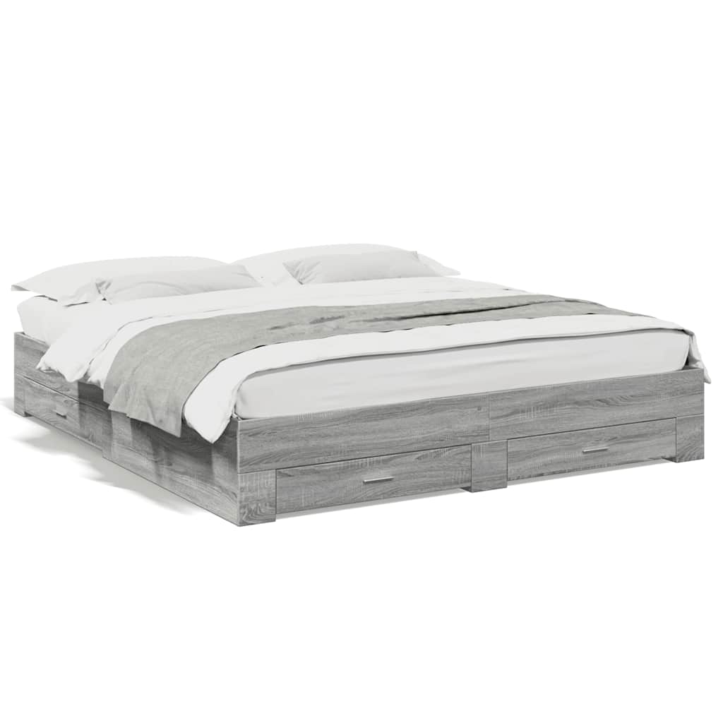 vidaXL Πλαίσιο Κρεβατιού με συρτάρια Γκρι sonoma 180x200εκ. Επεξ. Ξύλο