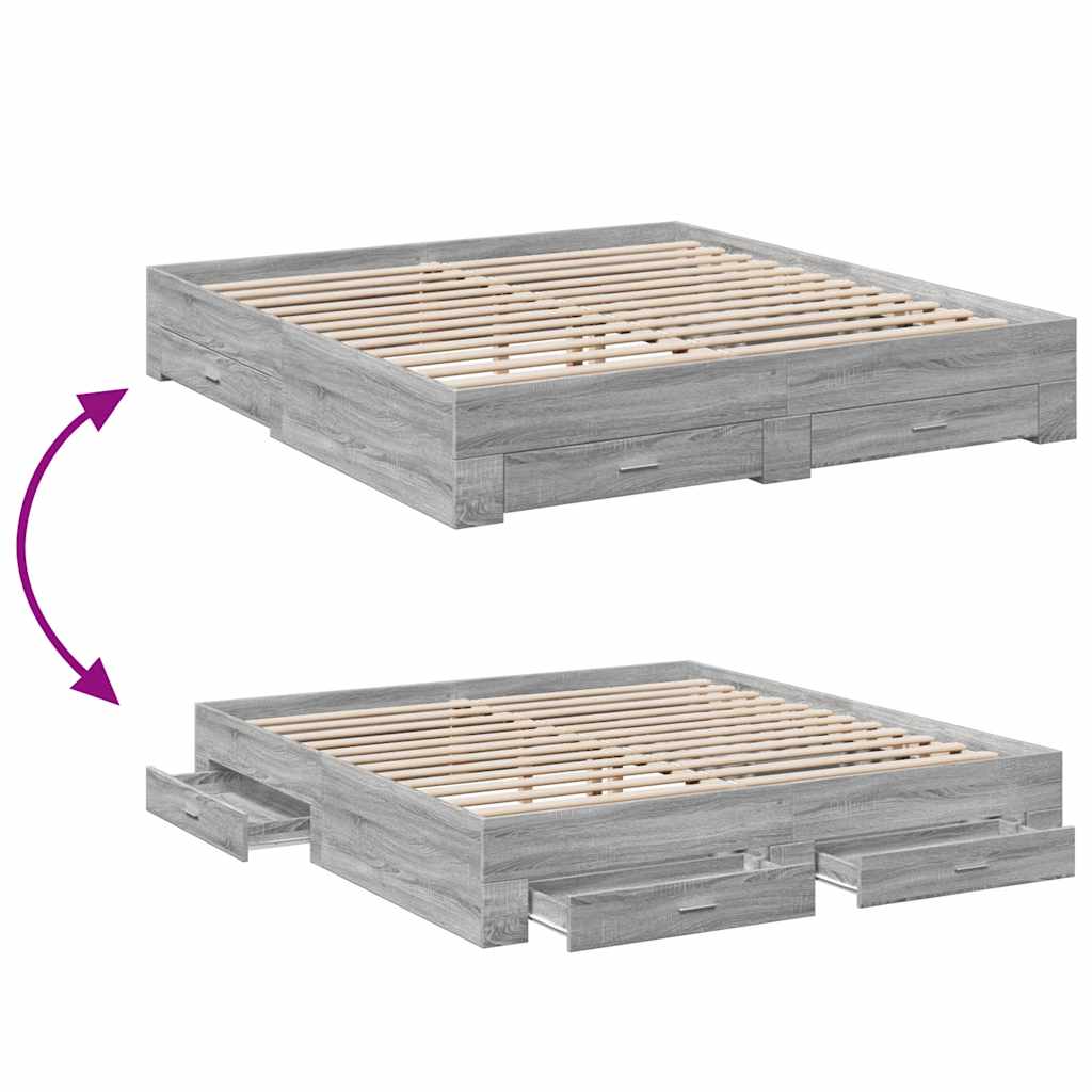 vidaXL Πλαίσιο Κρεβατιού με συρτάρια Γκρι sonoma 180x200εκ. Επεξ. Ξύλο