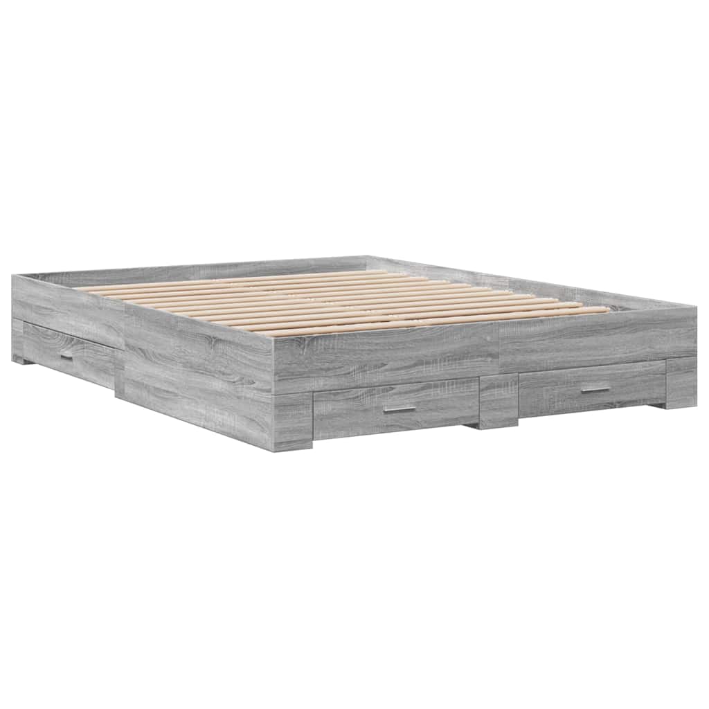 vidaXL Πλαίσιο Κρεβατιού με Συρτάρια Γκρι Sonoma 150x200εκ. Επεξ. Ξύλο