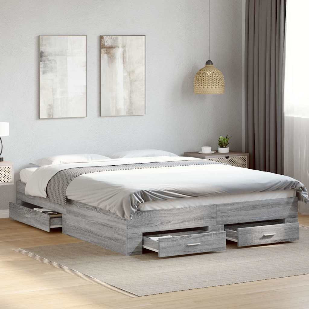vidaXL Πλαίσιο Κρεβατιού με Συρτάρια Γκρι Sonoma 150x200εκ. Επεξ. Ξύλο