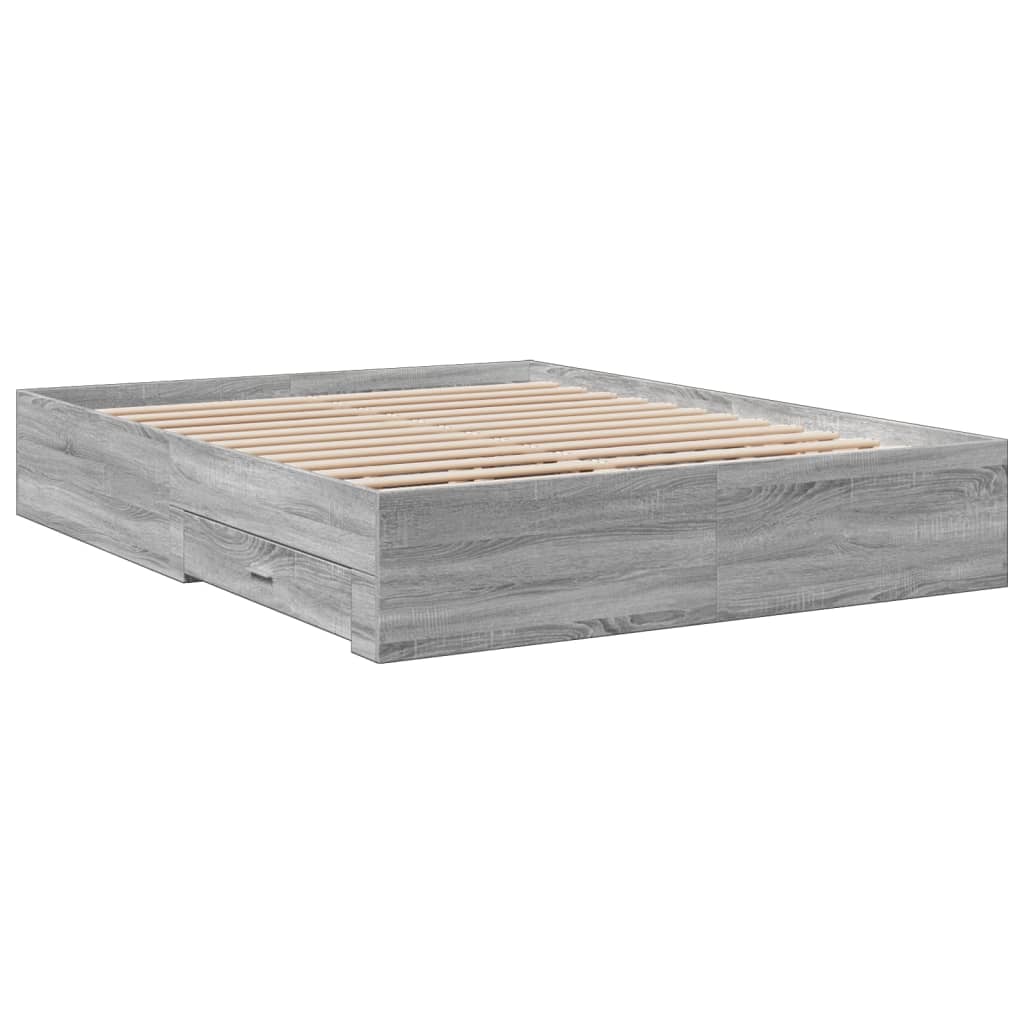 vidaXL Πλαίσιο Κρεβατιού με συρτάρια Γκρι sonoma 140x200εκ. Επεξ. Ξύλο