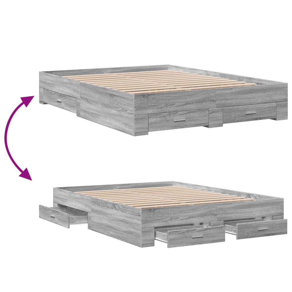 vidaXL Πλαίσιο Κρεβατιού με συρτάρια Γκρι sonoma 140x200εκ. Επεξ. Ξύλο