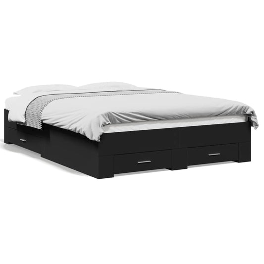 vidaXL Πλαίσιο Κρεβατιού με Συρτάρια Μαύρο 140x190 εκ Επεξεργ. Ξύλο