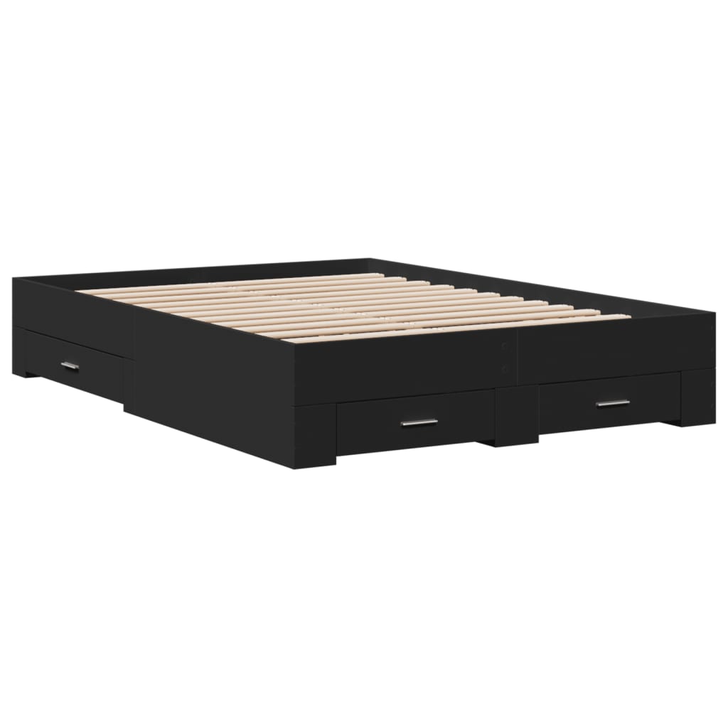 vidaXL Πλαίσιο Κρεβατιού με Συρτάρια Μαύρο 140x190 εκ Επεξεργ. Ξύλο