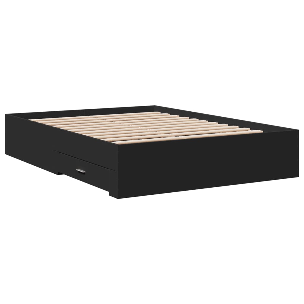 vidaXL Πλαίσιο Κρεβατιού με Συρτάρια Μαύρο 140x190 εκ Επεξεργ. Ξύλο