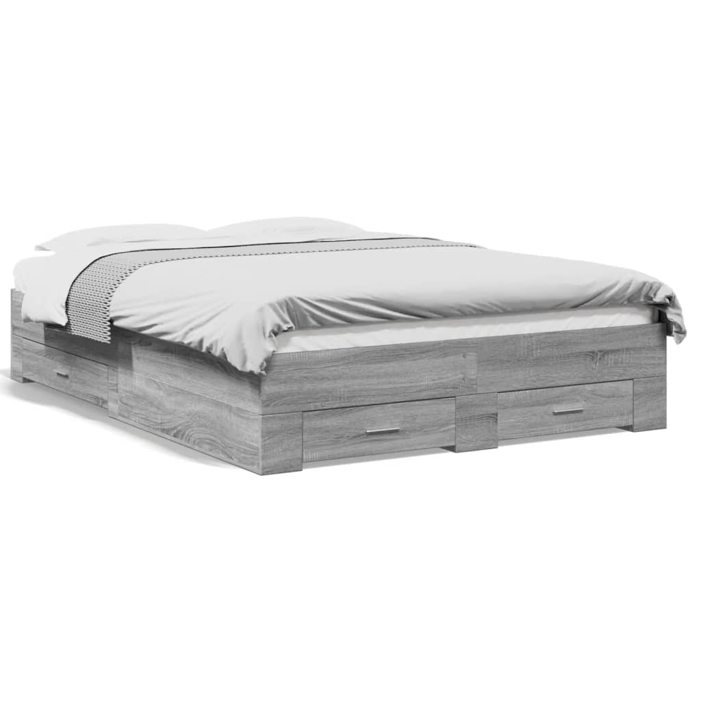 vidaXL Πλαίσιο Κρεβατιού με συρτάρια Γκρι sonoma 140x190εκ. Επεξ. Ξύλο