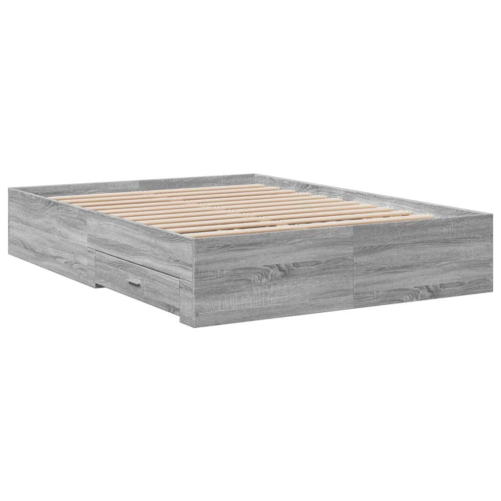 vidaXL Πλαίσιο Κρεβατιού με συρτάρια Γκρι sonoma 140x190εκ. Επεξ. Ξύλο