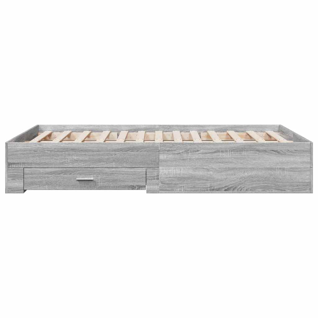 vidaXL Πλαίσιο Κρεβατιού με συρτάρια Γκρι sonoma 135x190εκ. Επεξ. Ξύλο