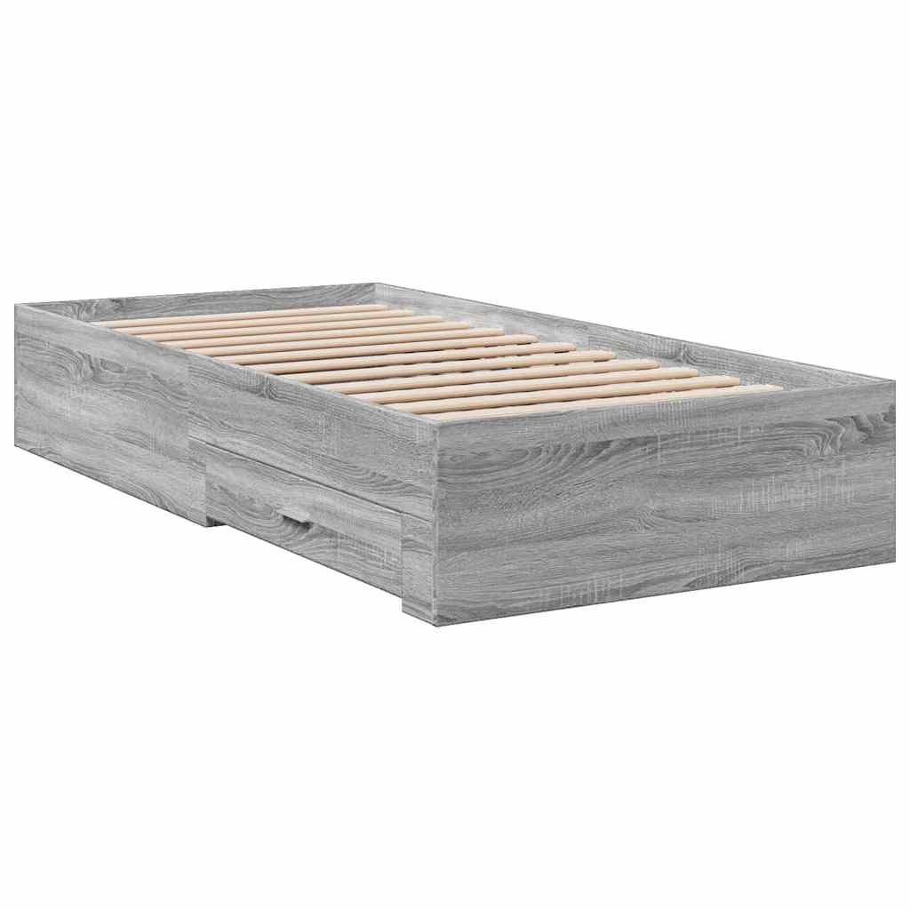 vidaXL Πλαίσιο Κρεβατιού με Συρτάρια Γκρι Sonoma 90x190εκ. Επεξ. Ξύλο
