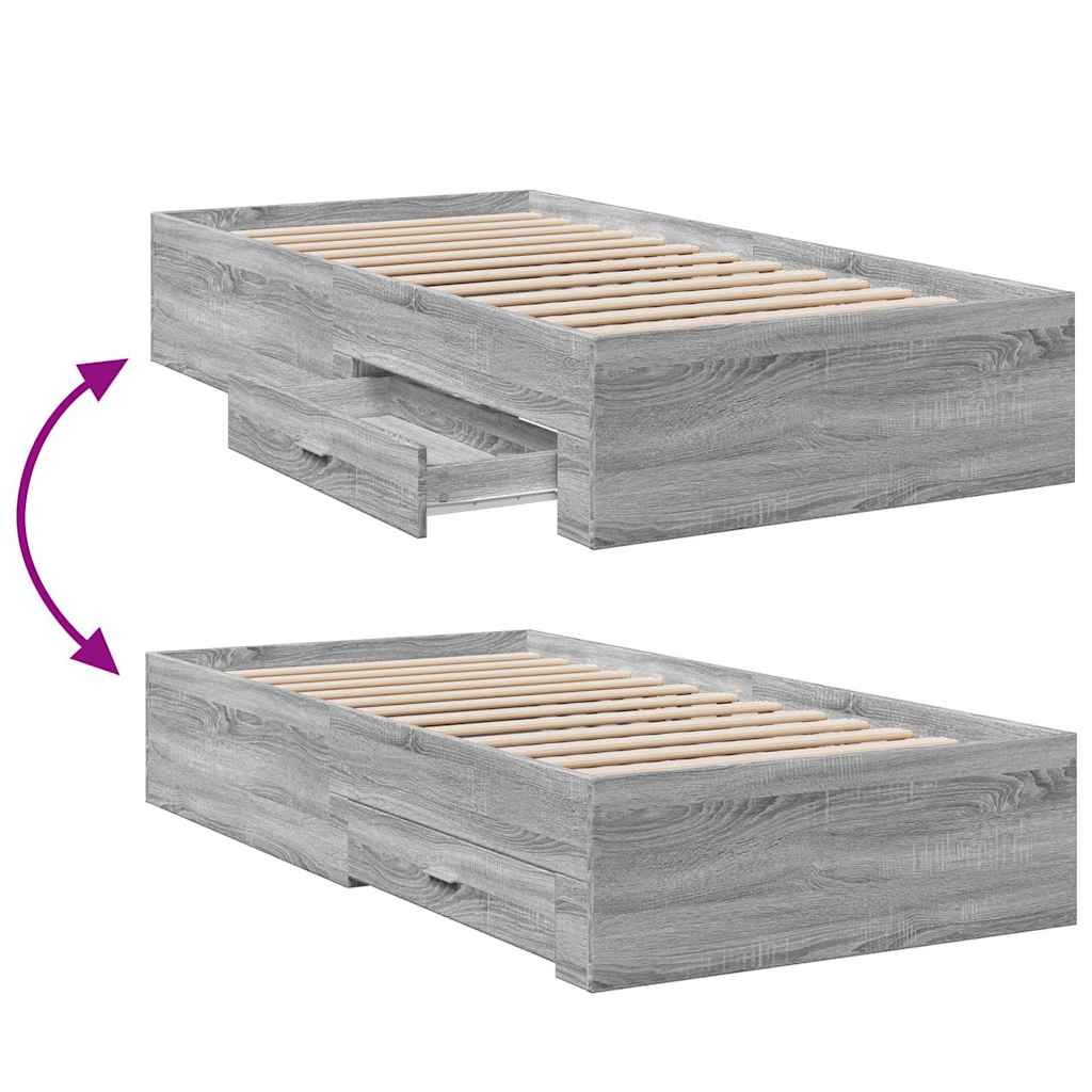 vidaXL Πλαίσιο Κρεβατιού με Συρτάρια Γκρι Sonoma 90x190εκ. Επεξ. Ξύλο
