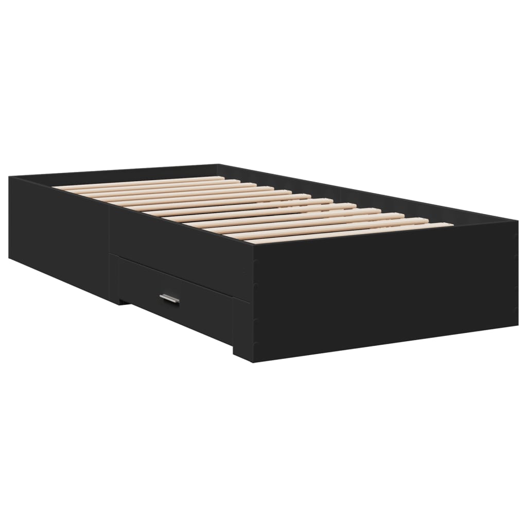 vidaXL Πλαίσιο Κρεβατιού με Συρτάρια Μαύρο 75x190εκ Επεξεργασμένο Ξύλο