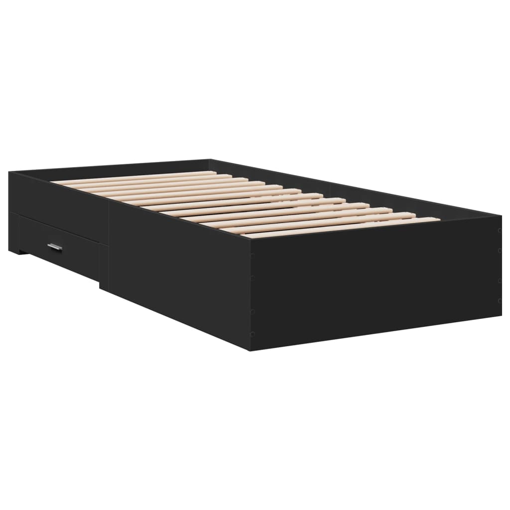 vidaXL Πλαίσιο Κρεβατιού με Συρτάρια Μαύρο 75x190εκ Επεξεργασμένο Ξύλο