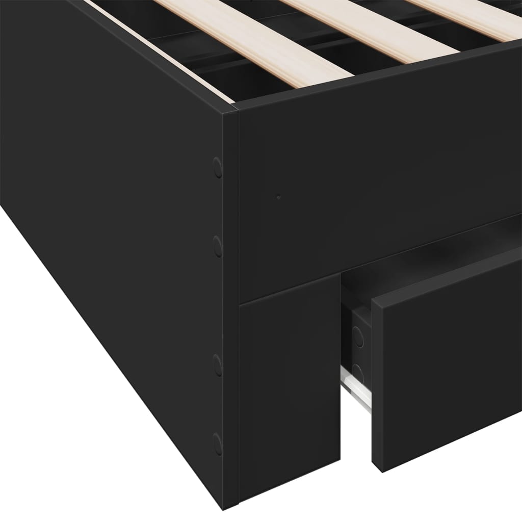 vidaXL Πλαίσιο Κρεβατιού με Συρτάρια Μαύρο 75x190εκ Επεξεργασμένο Ξύλο