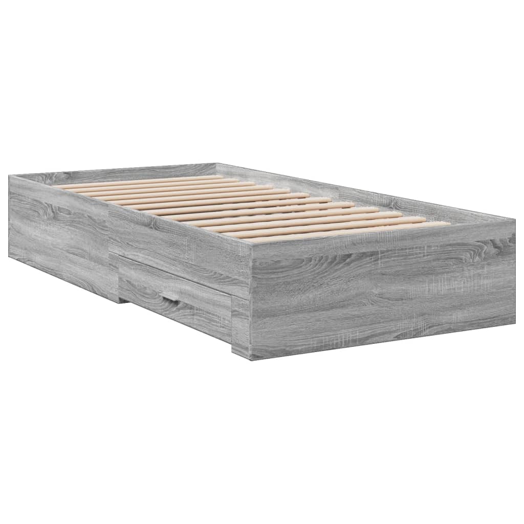 vidaXL Πλαίσιο Κρεβατιού με Συρτάρια Γκρι Sonoma 75x190 εκ. Επεξ. Ξύλο