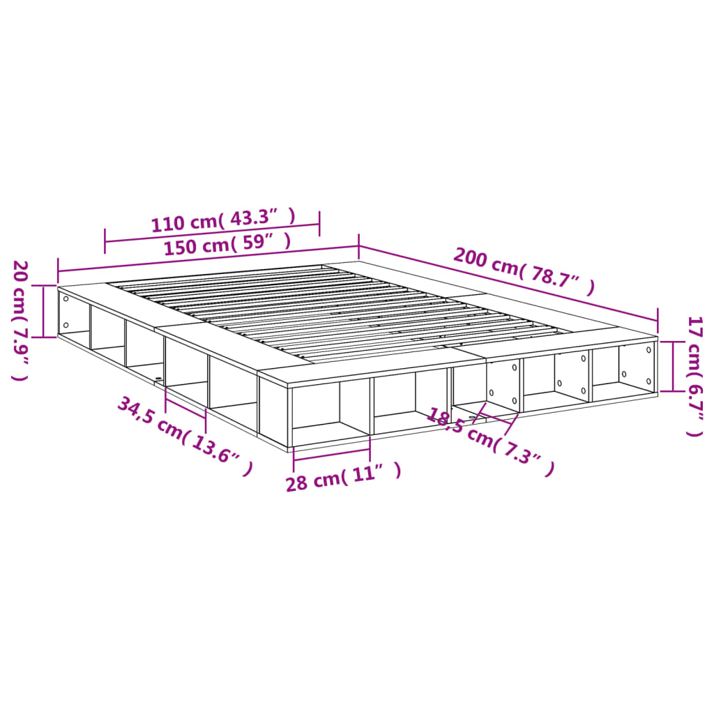 vidaXL Πλαίσιο Κρεβατιού Λευκό 160x200 εκ. Επεξεργασμένο Ξύλο