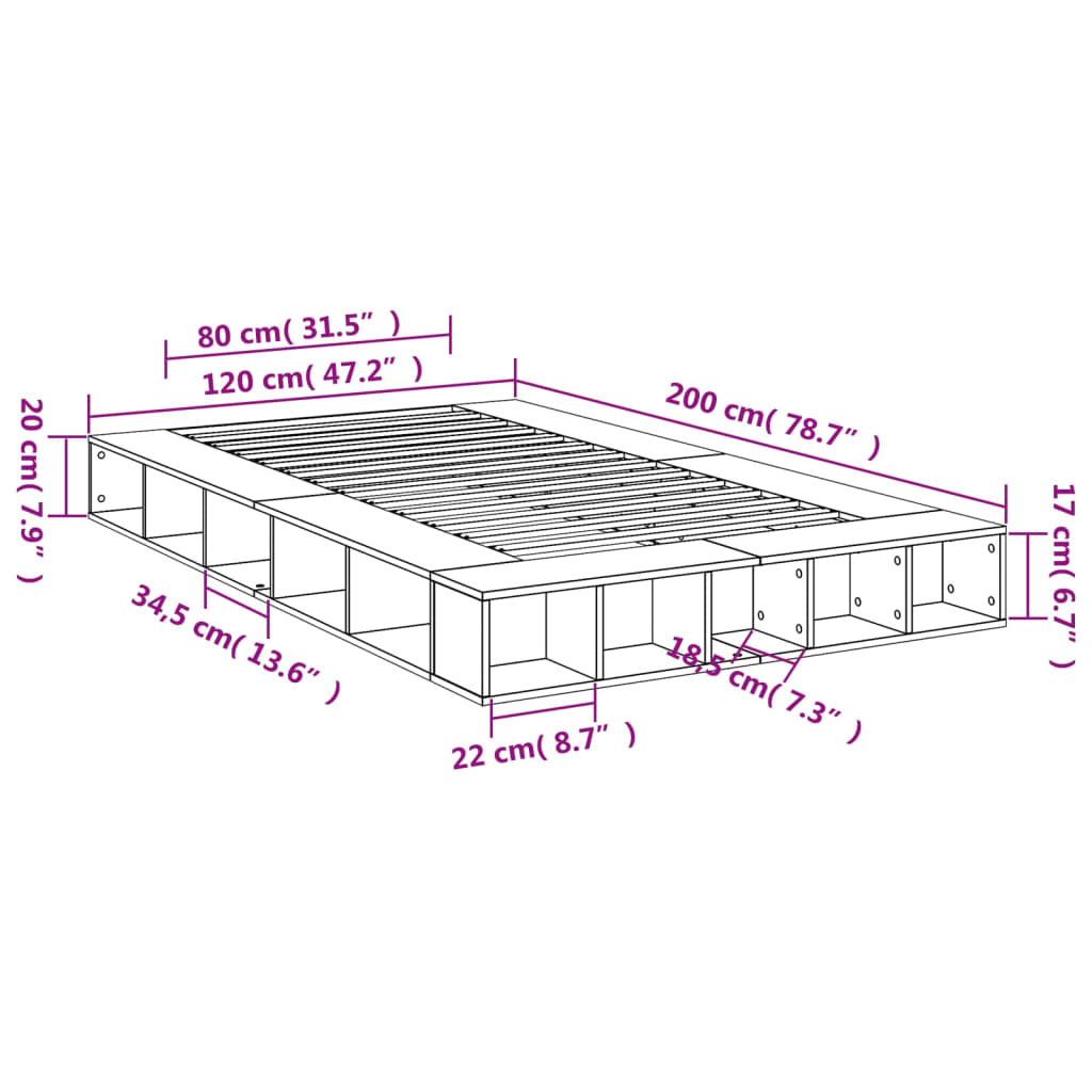 vidaXL Πλαίσιο Κρεβατιού Sonoma Δρυς 120x200 εκ. Επεξεργασμένο Ξύλο