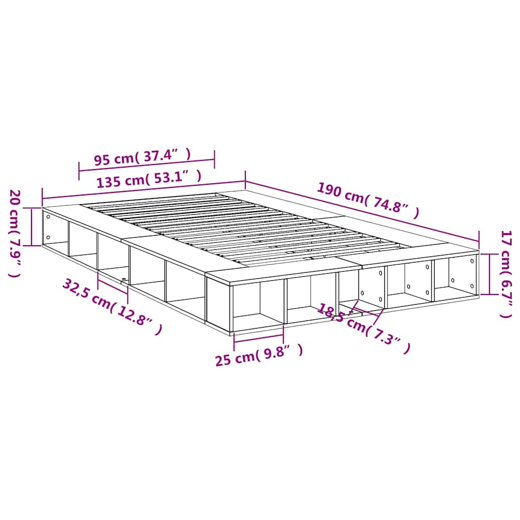 vidaXL Πλαίσιο Κρεβατιού Λευκό 135x190 εκ. από Επεξεργασμένο Ξύλο