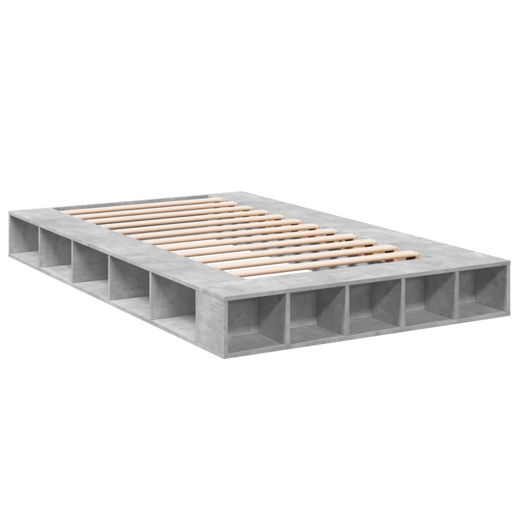 vidaXL Πλαίσιο Κρεβατιού Γκρι Σκυροδέματος 135x190 εκ. Επεξεργ. Ξύλο