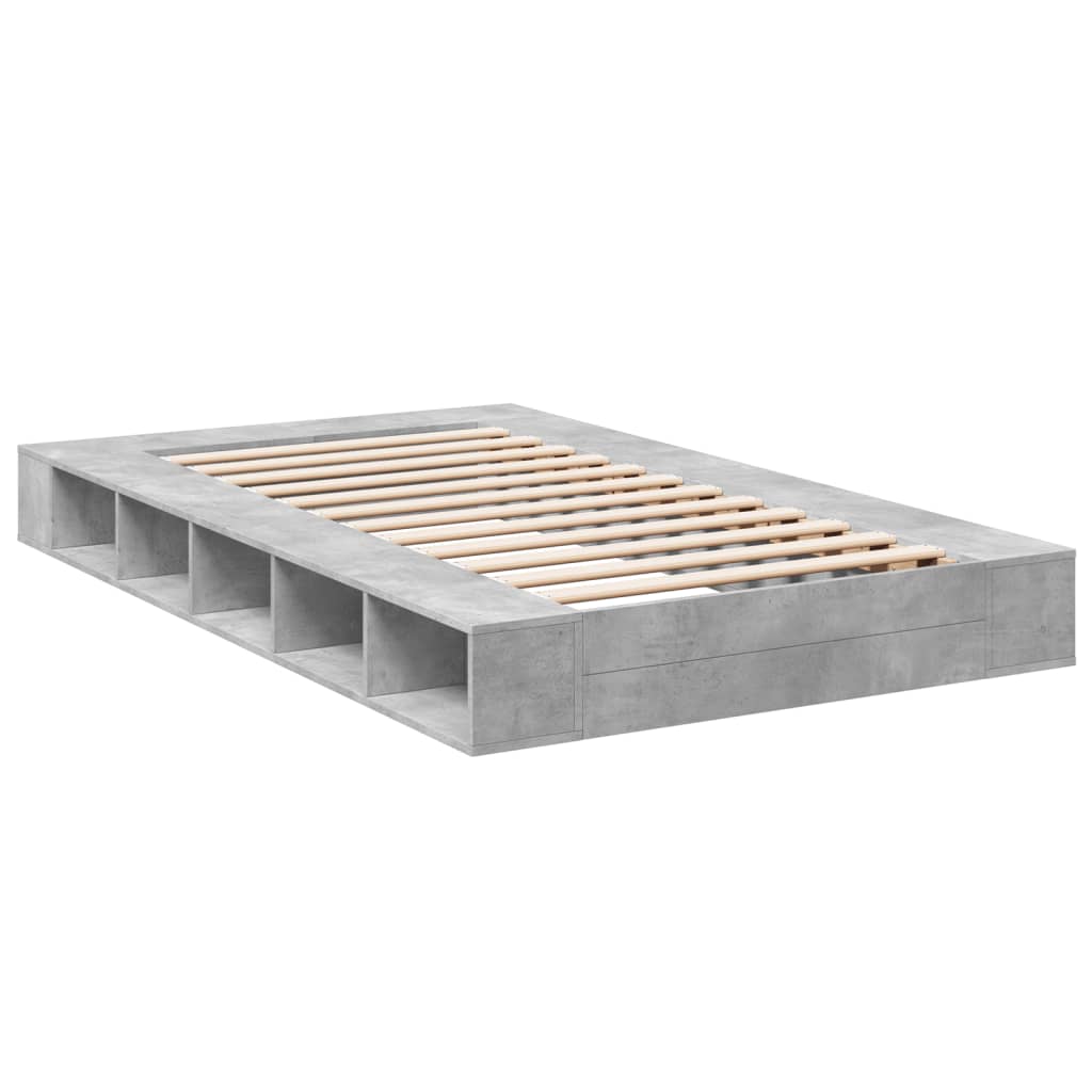 vidaXL Πλαίσιο Κρεβατιού Γκρι Σκυροδέματος 135x190 εκ. Επεξεργ. Ξύλο