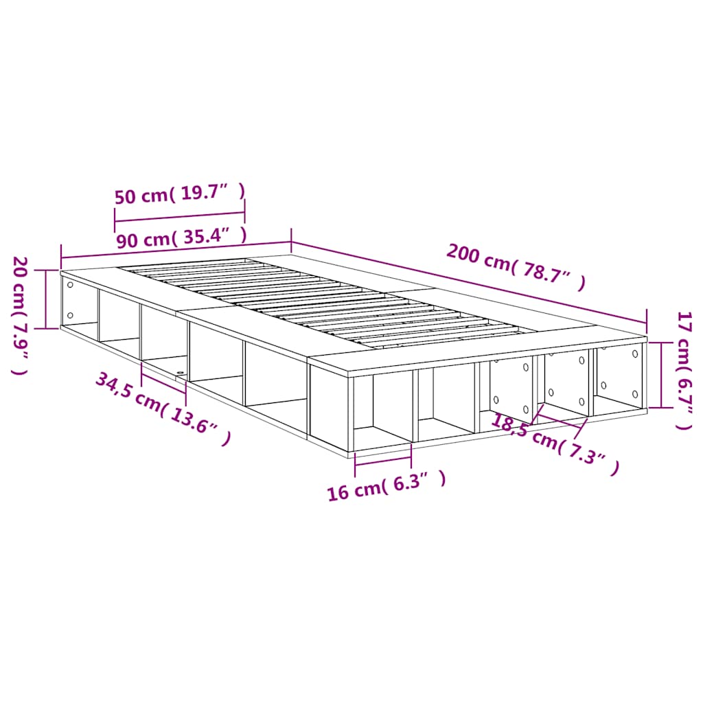 vidaXL Πλαίσιο Κρεβατιού Γκρι Sonoma 90x200 εκ. Επεξεργασμένο Ξύλο