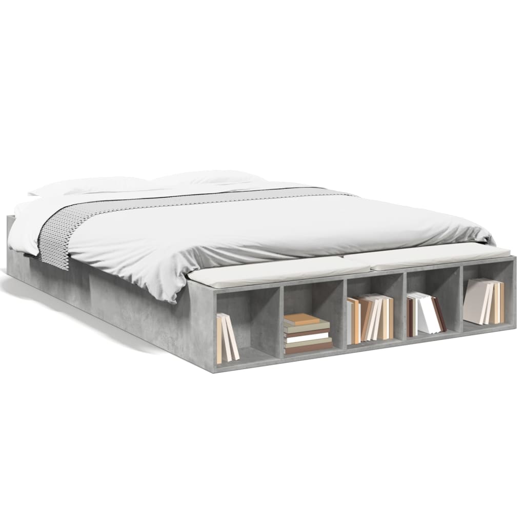 vidaXL Πλαίσιο Κρεβατιού Γκρι Σκυροδέματος 150x200 εκ. Επεξεργ. Ξύλο