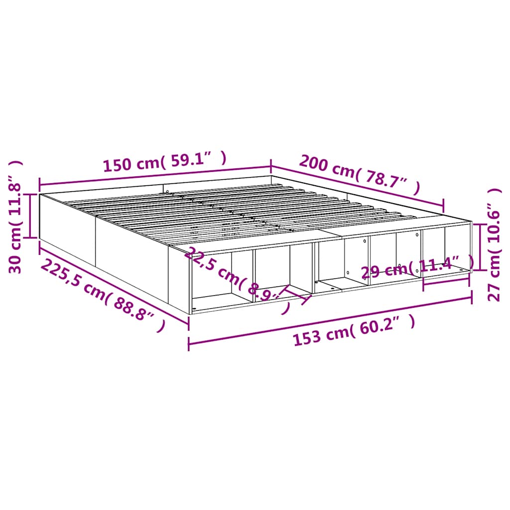 vidaXL Πλαίσιο Κρεβατιού Γκρι Sonoma 150x200 εκ. Επεξεργασμένο Ξύλο